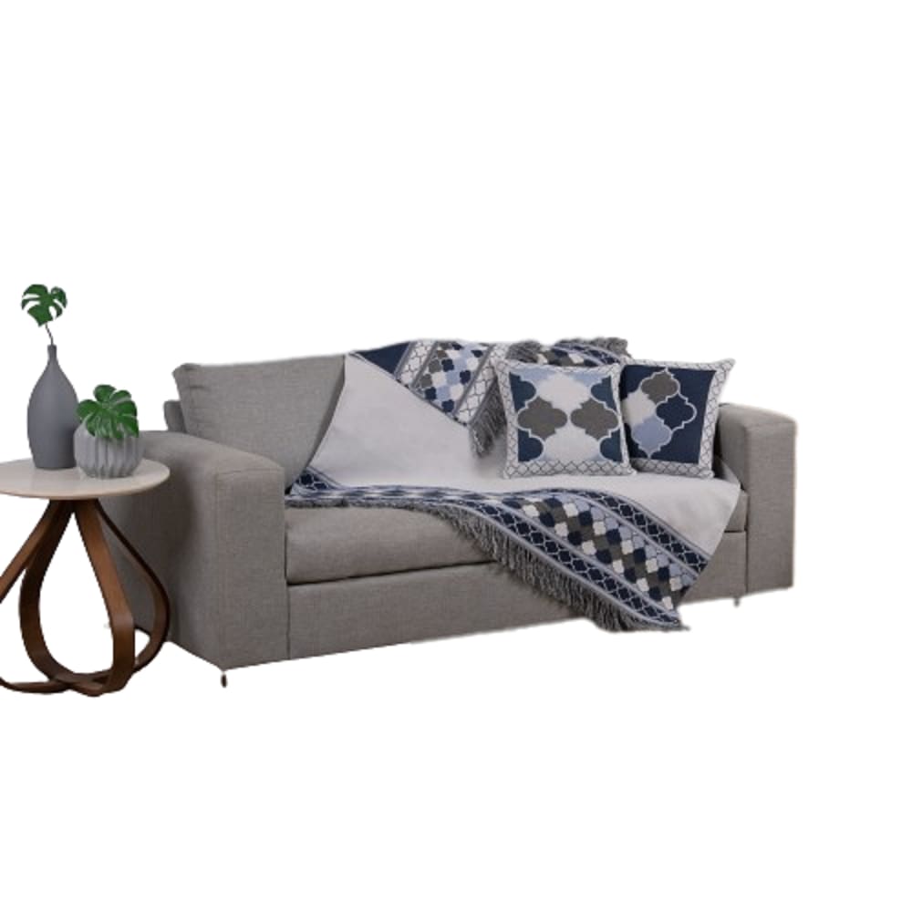 Kit Xale Sofá C/Almofada Cheia Jacquard 5Pçs Dupla Face Azul