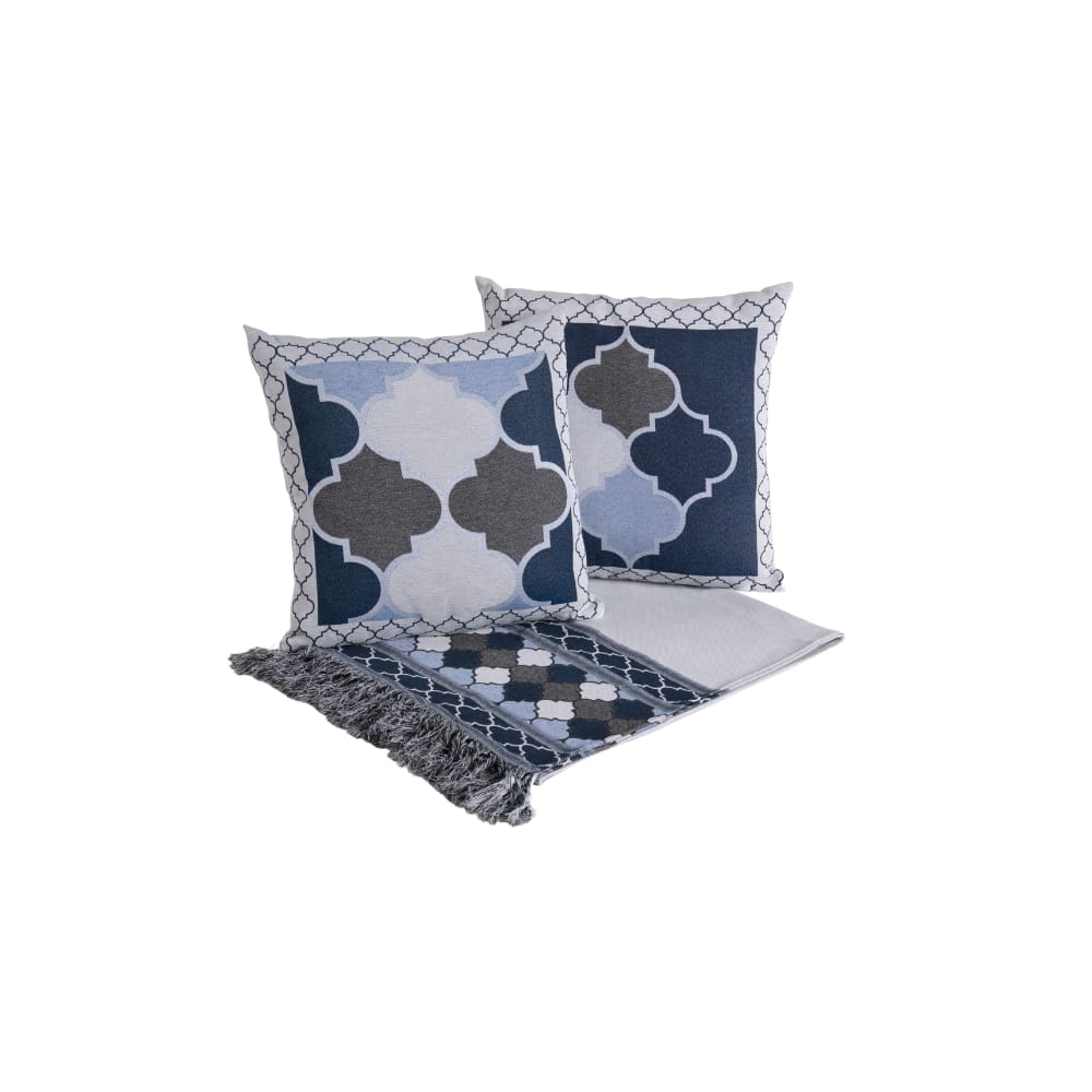 Kit Peseira Cama C/ Almofada Cheia Queen 5 Pçs Jacquard Azul