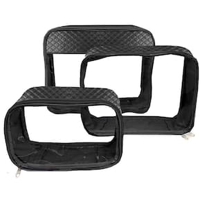 Organizador Mala Transparente com Ziper Bordada Porta Objetos Bolsa Viagem Necessaire Preto 3 peças