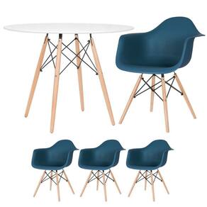 Mesa Eames 100cm + 3 Cadeiras Eiffel Daw Azul Petróleo