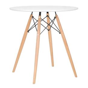 Mesa De Jantar Redonda Eames Eiffel Wood 70 Cm Branco Branco