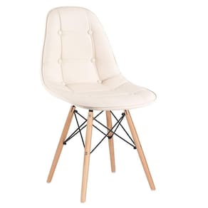Kit - 16 X Cadeiras Estofadas Eames Eiffel Botonê - Base De Madeira Clara - Creme