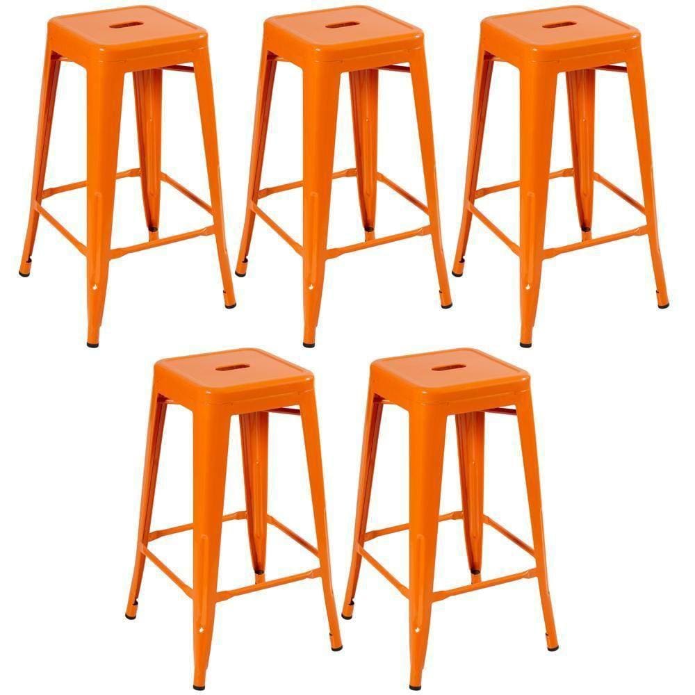Kit 5 Banquetas Altas Iron Tolix 76 Cm Laranja