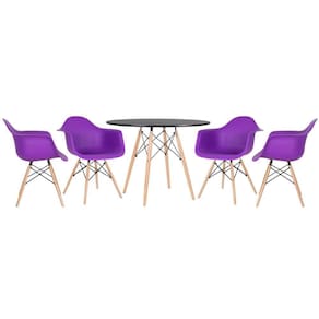 Mesa Redonda Eames 100 Cm Preto + 4 Cadeiras Eiffel Daw Roxo Roxo