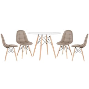 Mesa Redonda Eames 100 Cm Branco + 4 Cadeiras Estofadas Eiffel Botonê Nude Nude