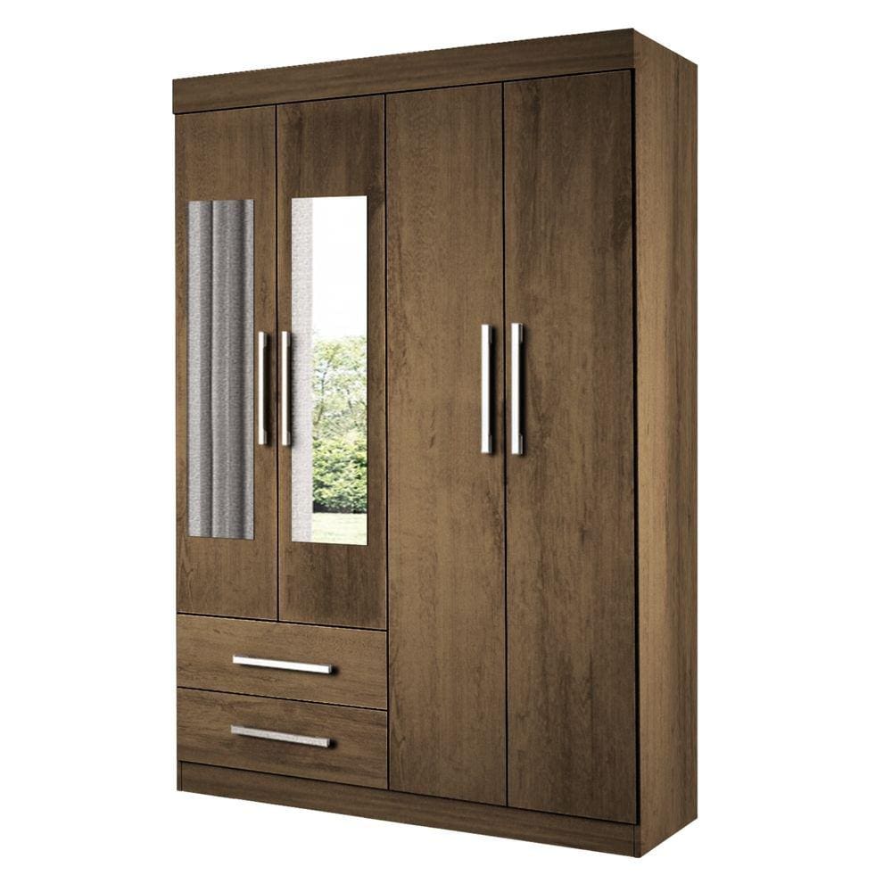 Guarda Roupa Solteiro 4 Portas 2 Gavetas e 2 Espelhos Madri Minastex