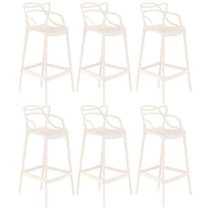 Kit 6 Banquetas Altas Bancada Cozinha Masters Allegra Creme