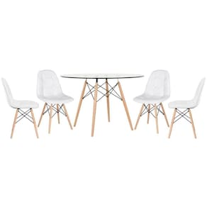 Mesa Eames Com Tampo De Vidro 120 Cm + 4 Cadeiras Estofadas Eiffel Botonê Branco Branco