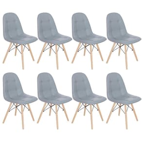 Kit 8 Cadeiras Estofadas Charles Eames Eiffel Botonê Com Pés De Madeira Clara Cinza Médio