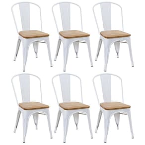 Kit 6 Cadeiras Iron Tolix Com Assento De Madeira Industrial Jantar Cozinha Branco