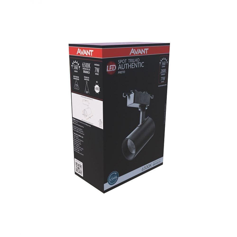 Spot Trilho Authentic Led 7w Preto 6500k Avant