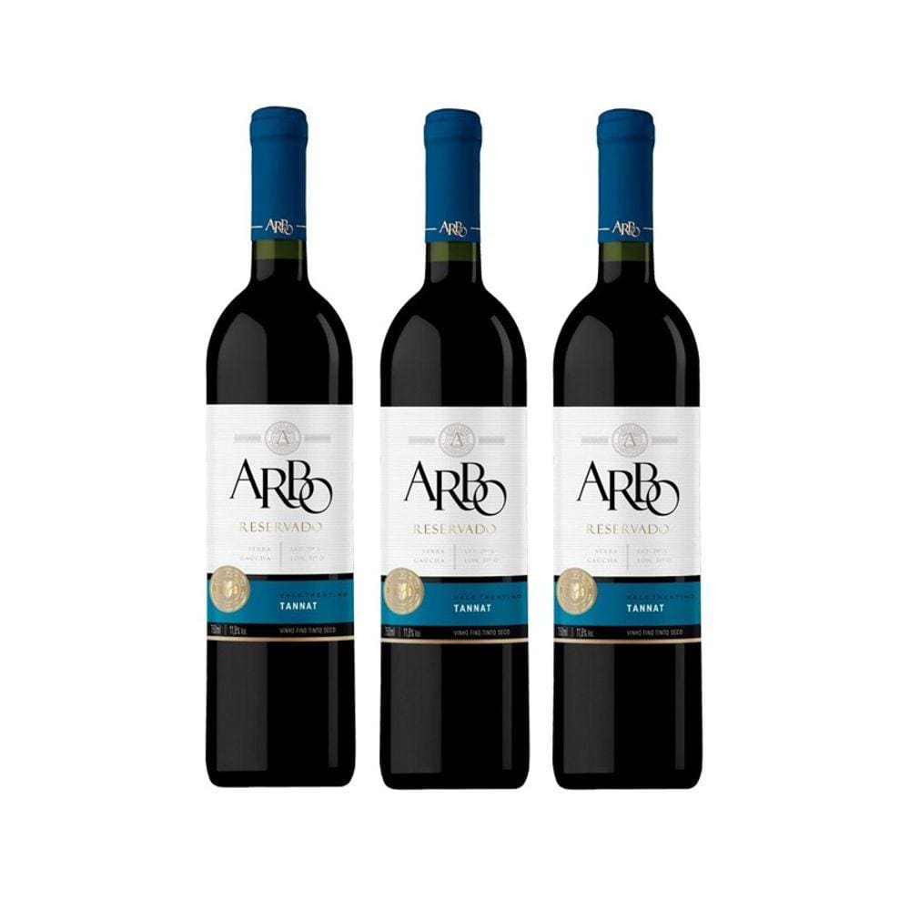 Kit Vinho Arbo Tinto Seco Tannat Casa Perini 750ml 3 unid