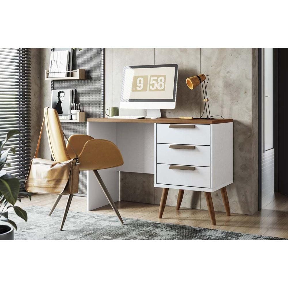 Mesa de Computador New Connect c/ 3 Gavetas Branco - Santos Andirá