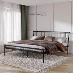 Cama King em Aço Begônia CabeCasa MadeiraMadeira Preto Fosco