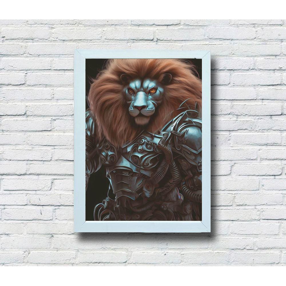 Quadro Decorativo MDF 20x28 Moldura Branca Leão Guerreiro
