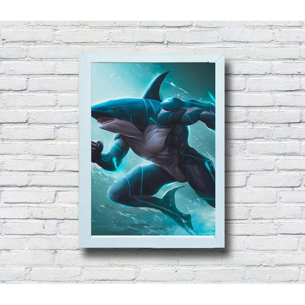Quadro Decorativo MDF 20x28 Moldura Branca Shark Hero