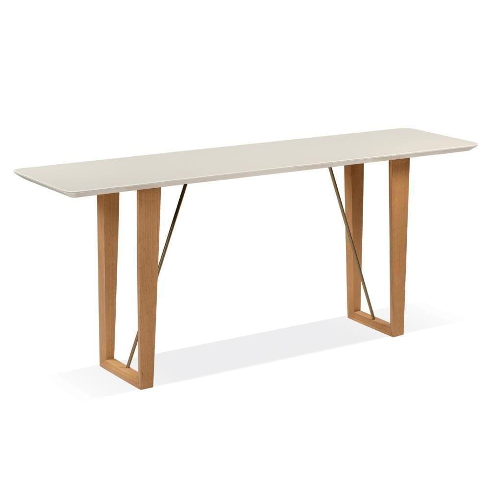 Aparador Roma 180 Cm Tampo De Madeira Off White Base Madeira Amêndoa Metalizada Dourado
