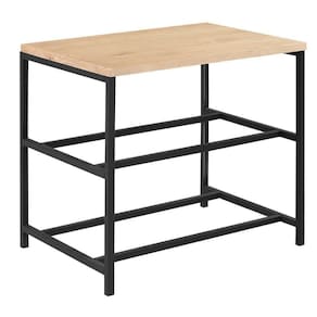 Sapateira Banco Detroit Industrial Daf Móveis 50 Cm (Largura) Tampo Madeira Maciça Natural Aço Preto