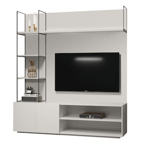 Estante Home Theater Helsinque Univ 180 Cm Laca Cinza Claro Off White Brilhante