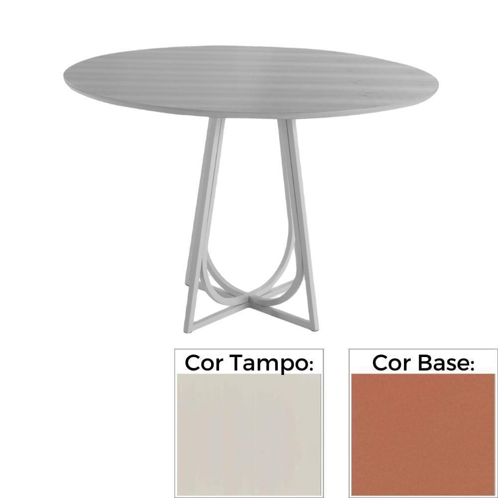 Mesa De Jantar Mh-5299 Herval Redonda 70 Cm Madeira Laca Fosca Off White Base Cobre