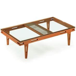 Mesa De Centro Los Ozki 150 Cm Madeira Eucalipto Cedro Corda Redonda Rami E Tampo De Vidro