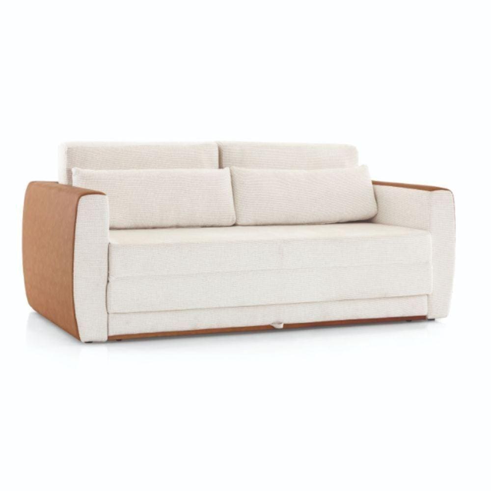 Sofá-cama 3 Lugares Mh-1609 Herval 188 Cm (largura) Colchão Casal Linho Bege Laterais Marrom Aa