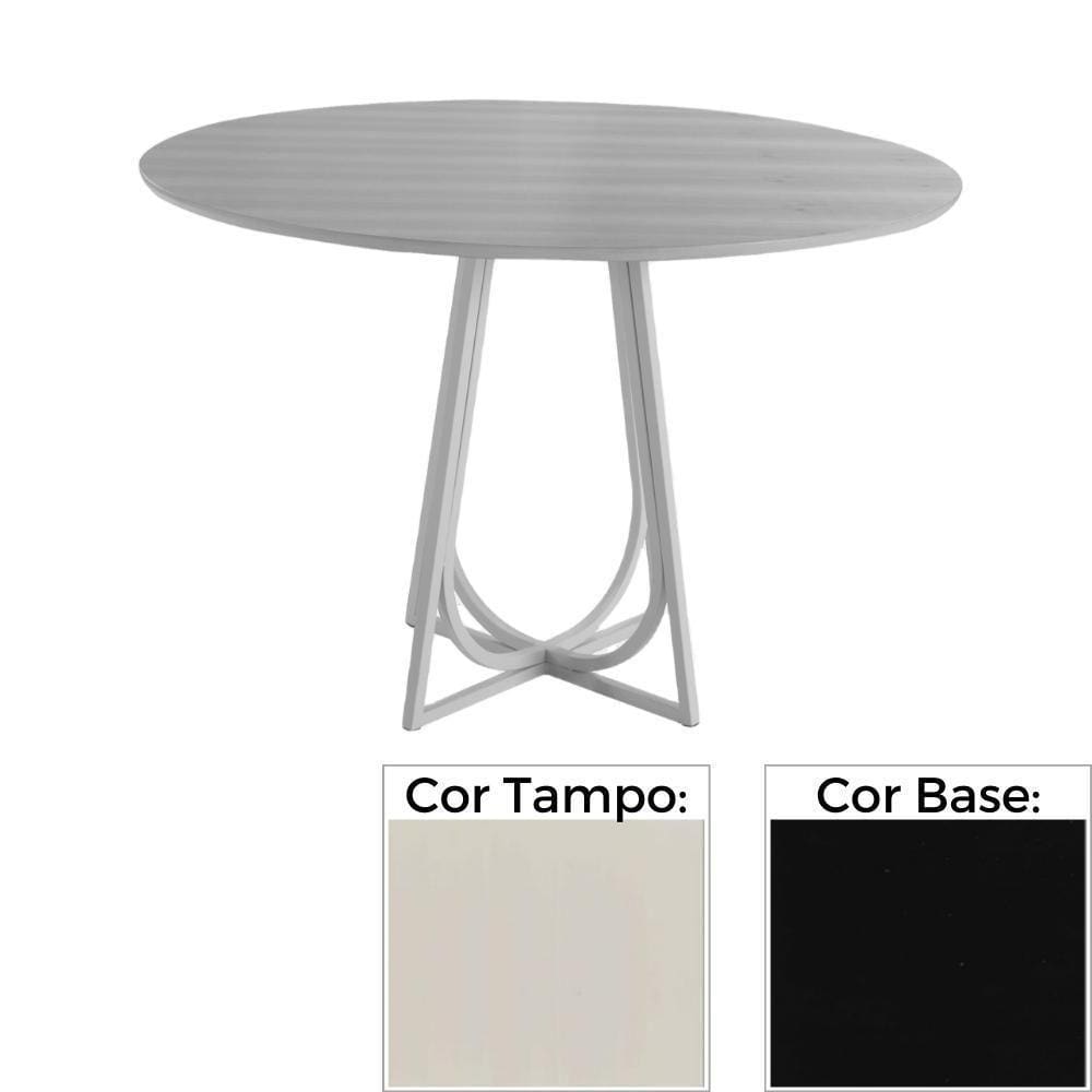 Mesa De Jantar Mh-5299 Herval Redonda 70 Cm Madeira Laca Fosca Off White Base Preta