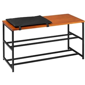 Sapateira Banco Filadelfia Industrial Daf Móveis 80 Cm Madeira Maciça Mel Almofada Preta Aço Preto
