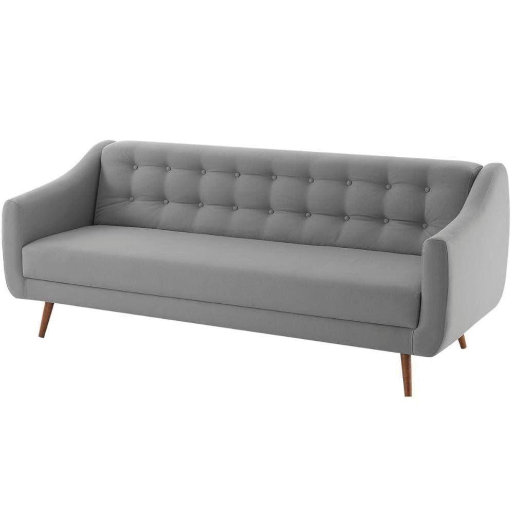 Sofá-cama 3 Lugares Retrô Mimo Botonê Daf Móveis 210 Cm Madeira Eucalipto Veludo Cinza Base Madeira