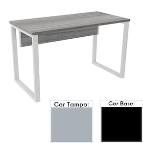 Mesa De Escritório Pé Tubular Pe25 Em Mdp 134 X 60 Cm Cinza Com Base Preta