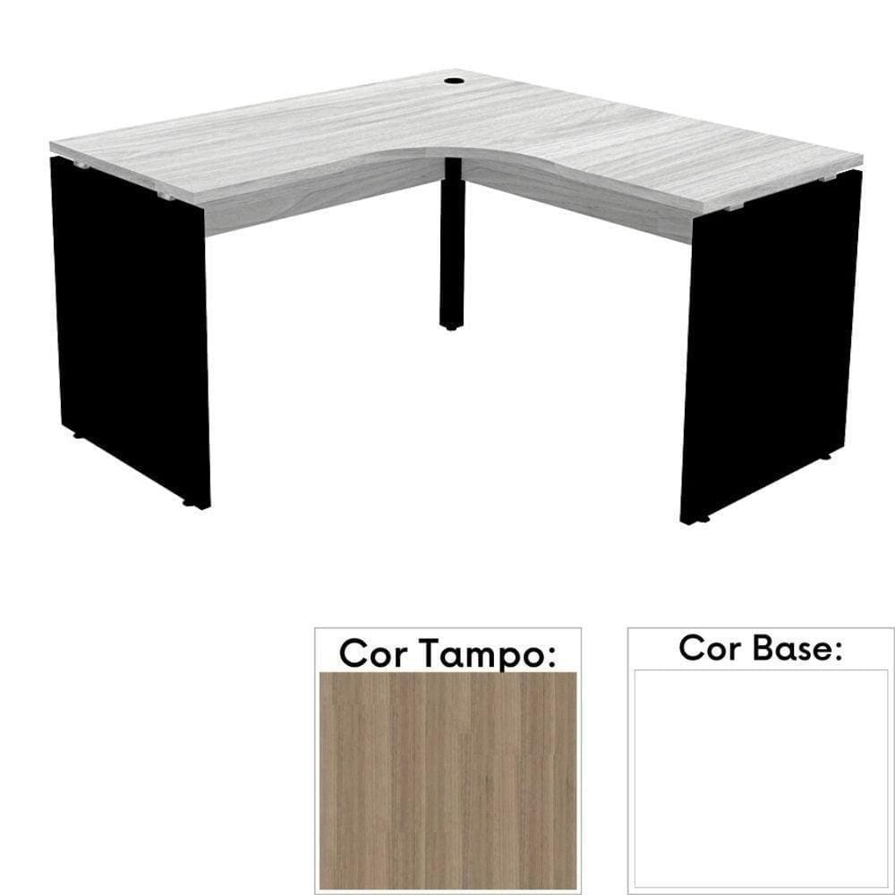 Mesa De Escritório Em L Pé Painel Pe25 Em Mdp 155 X 155 X 60 Cm Cor Noce Naturalle E Base Branca