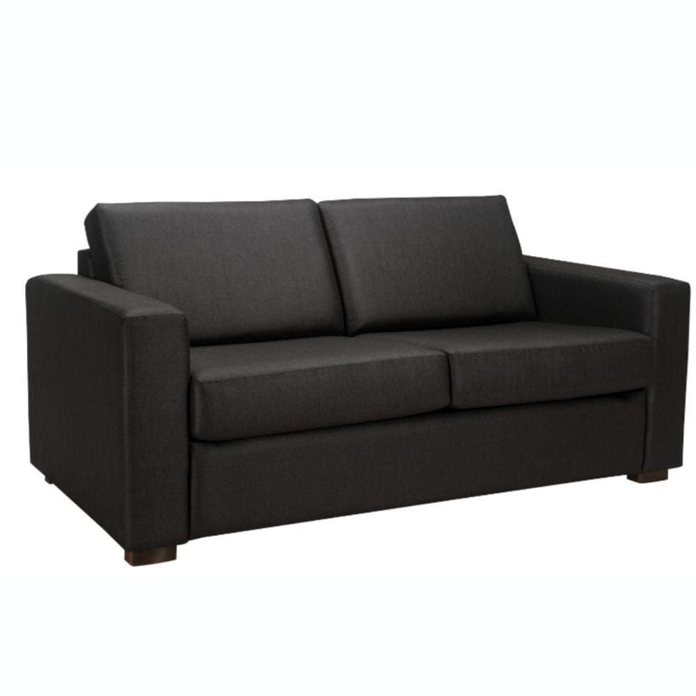 Sofá-cama 3 Lugares Mh-1174 Herval 201 Cm Colchão Casal Veludo Preto C Pé Madeira Amêndoa
