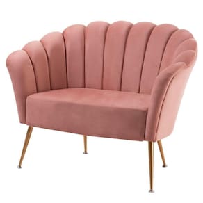 Sofá 2 Lugares Petala Daf Móveis 135 Cm Em Madeira Eucalipto Veludo Rosa Base Aço Pintado Dourado