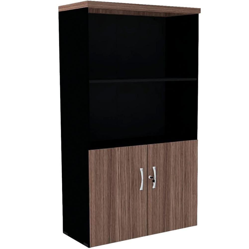 Armário Misto Pe40 Pandin 80 Cm (Largura) Em Mdp Walnut E Preto Duas Portas E Prateleira Superior