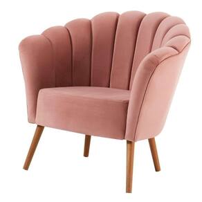 Poltrona Petala Daf Móveis Em Madeira Eucalipto Revestida Espuma D28 Veludo Rosa Base Madeira Tauari