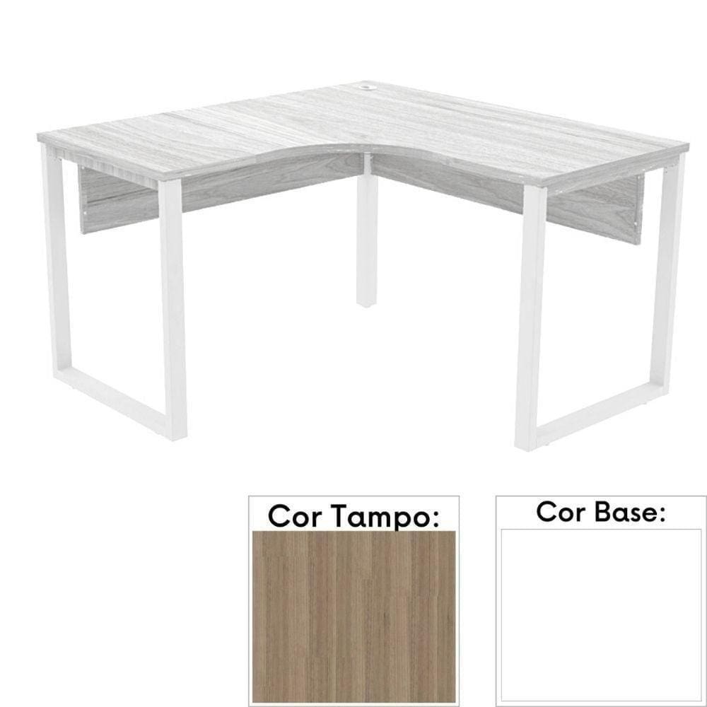Mesa De Escritório Em L Pé Tubular Pe25 Em Mdp 125 X 125 X 60 Cm Cor Noce Naturalle E Base Branca