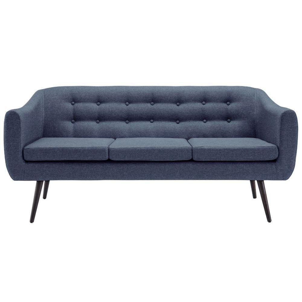 Sofá 3 Lugares Retrô Mimo Botonê Daf Móveis 175 Cm Madeira Eucalipto Linho Azul Base Madeira Tauari