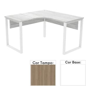 Mesa De Escritório Em L Pé Tubular Pe25 Em Mdp 145 X 145 X 60 Cm Cor Noce Naturalle E Base Branca
