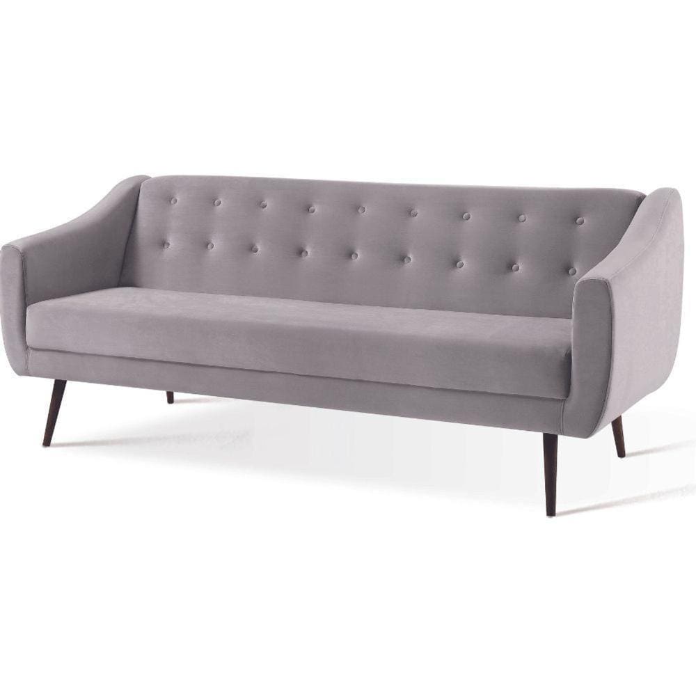 Sofá-cama 3 Lugares Retrô Mimo Botonê Daf Móveis 210 Cm Madeira Eucalipto Veludo Cinza Base Madeira