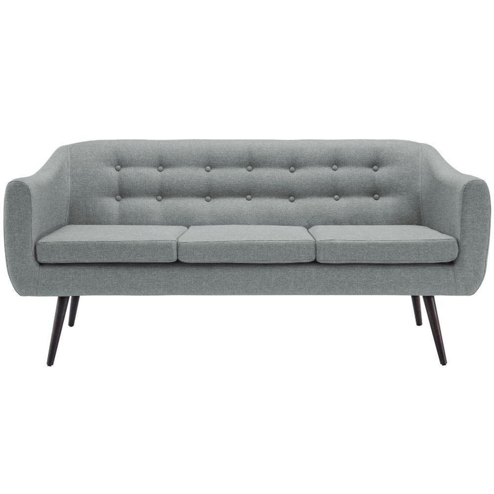 Sofá 3 Lugares Retrô Mimo Botonê Daf Móveis 175 Cm Madeira Eucalipto Linho Cinza Verde Base Madeira