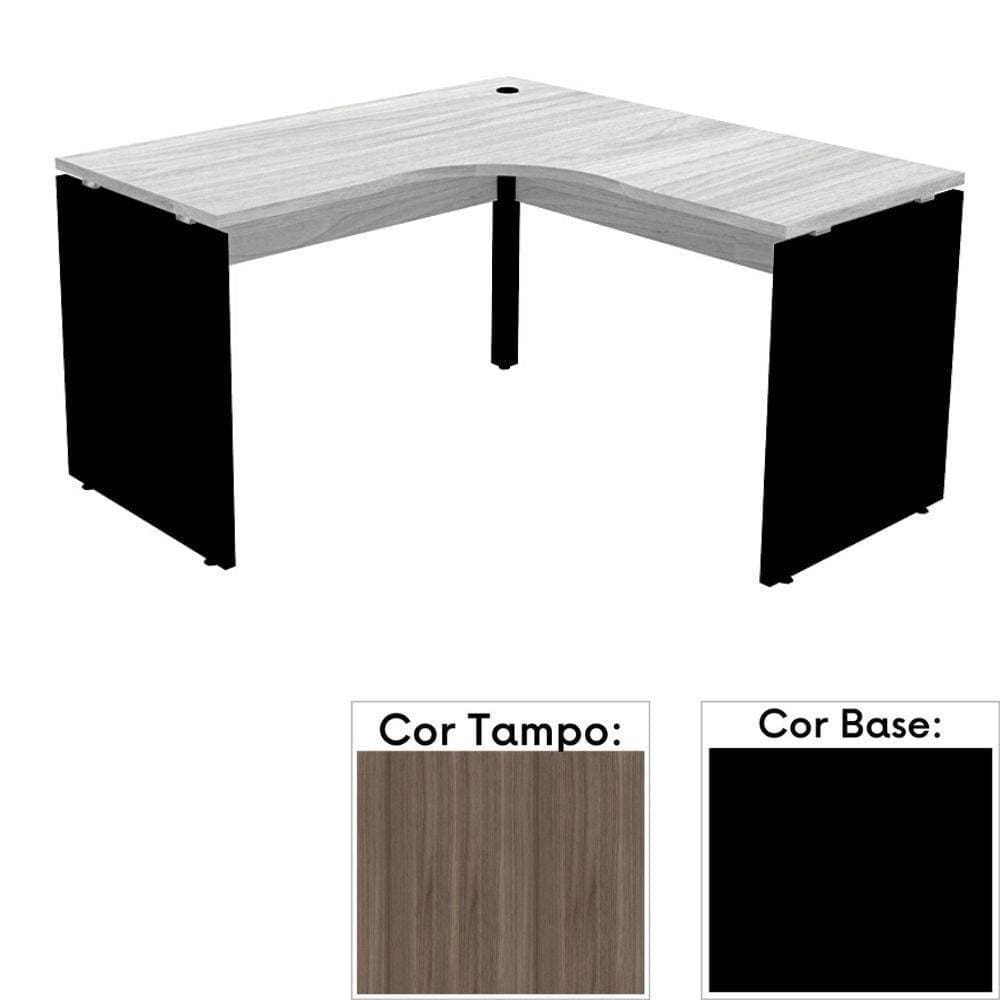Mesa De Escritório Em L Pé Painel Pe25 Em Mdp 135 X 135 X 60 Cm Cor Walnut E Base Preta