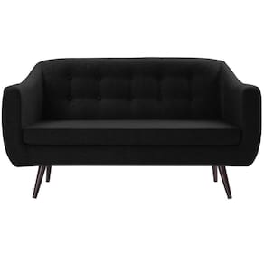 Sofá 2 Lugares Retrô Mimo Botonê Daf Móveis 135 Cm Madeira Eucalipto Linho Preto Base Madeira Tauari