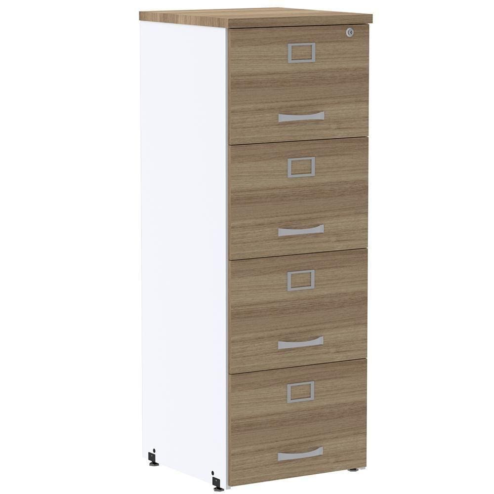 Armário De Arquivo Oficio Pe25 Pandin 45,70 Cm Em Mdp Noce Noce Naturalle E Branco 4 Gavetas