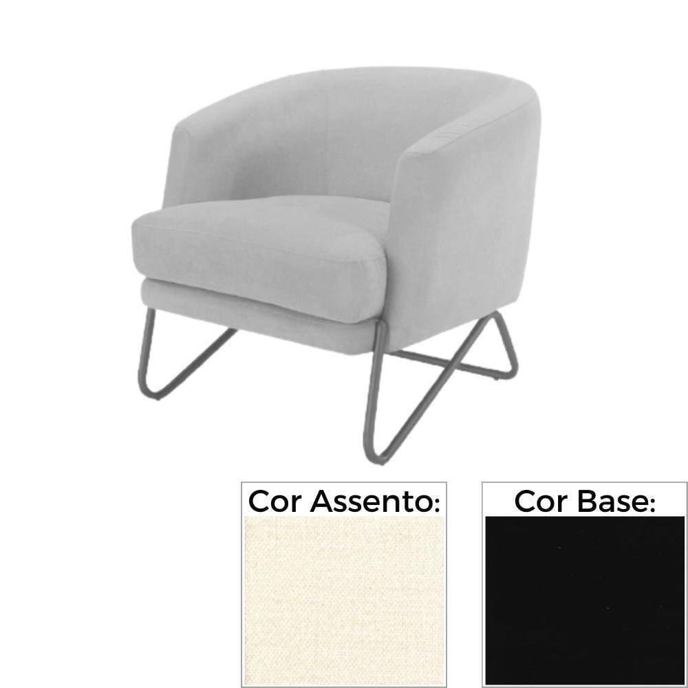 Poltrona Mh-3788 Herval Base Metal Laca Fosca Preto Metalizado Assento Estofado Linho Marfim A6