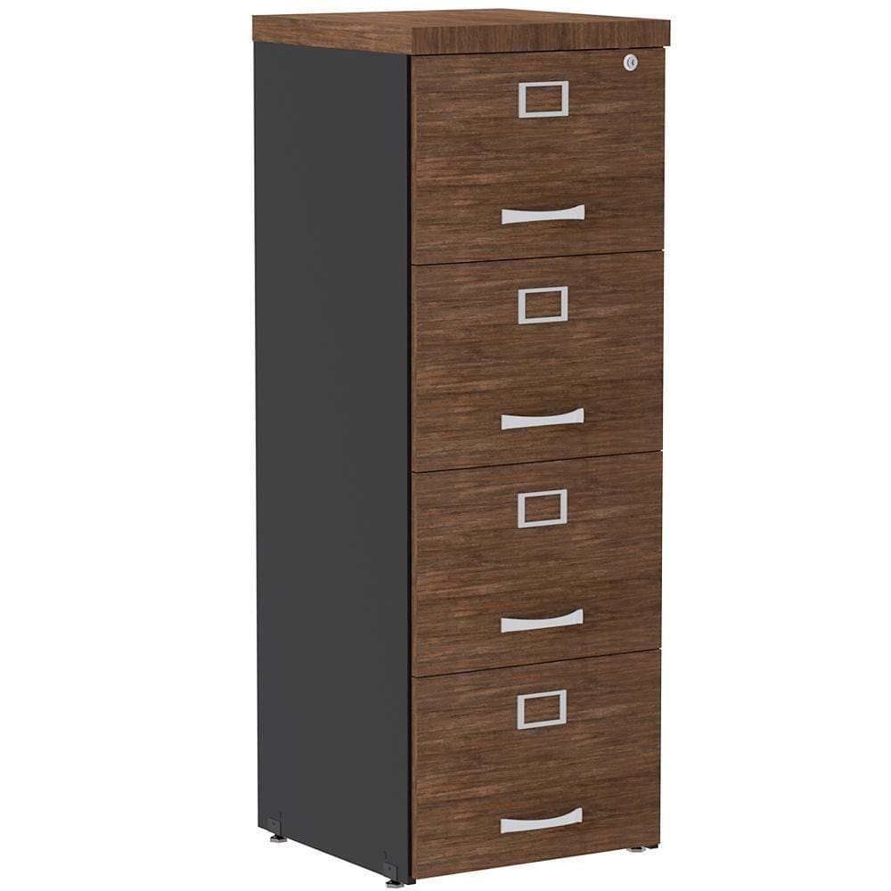 Armário De Arquivo Oficio Pe40 Pandin 45,70 Cm (Largura) Em Mdp Walnut E Preto 4 Gavetas