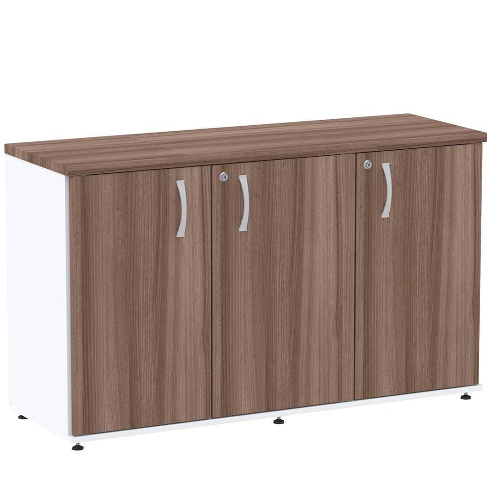 Armário Baixo Credenza Pe25 Pandin 121,50 Cm (Largura) Em Mdp Walnut E Branco Com Três Portas