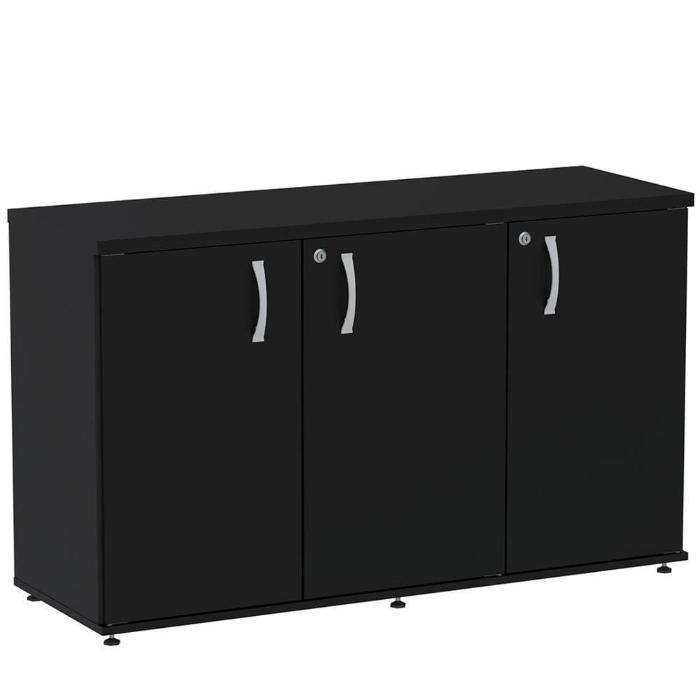 Armário Baixo Credenza Pe25 Pandin 121,50 Cm (Largura) Em Mdp Liso Preto Com Três Portas