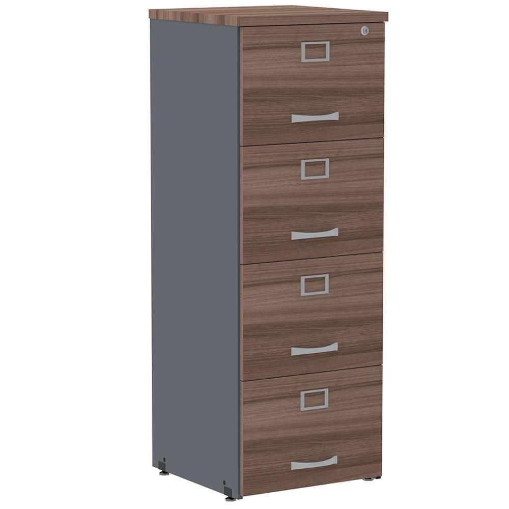 Armário De Arquivo Oficio Pe25 Pandin 45,70 Cm (Largura) Em Mdp Walnut E Grafito Com 4 Gavetas