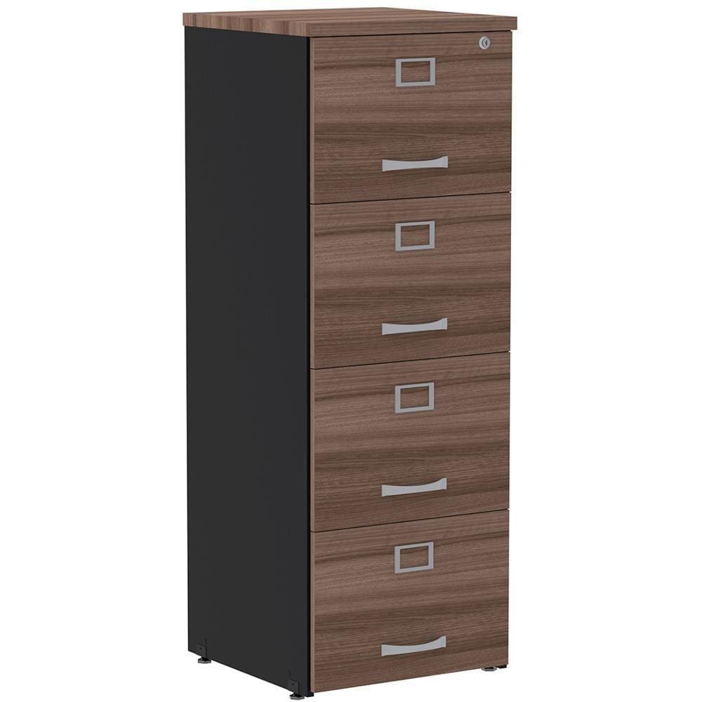 Armário De Arquivo Oficio Pe25 Pandin 45,70 Cm (Largura) Em Mdp Walnut E Preto 4 Gavetas