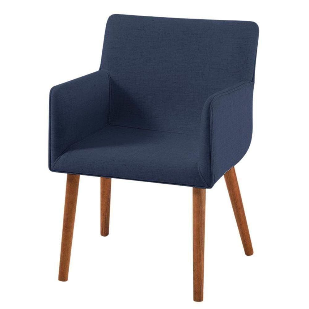 Poltrona Pinotage Daf Móveis Concha Em Mdf 18mm Linho Azul Marinho Base Pés Palito Madeira Eucalipto